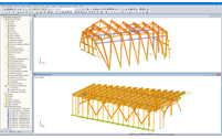 Modèle RFEM de la station amont (en haut) et de la station aval (en bas) (© Indermühle Bauingenieure)