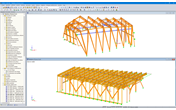 Modèle RFEM de la station amont (en haut) et de la station aval (en bas) (© Indermühle Bauingenieure)