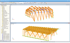 Modèle RFEM de la station amont (en haut) et de la station aval (en bas) (© Indermühle Bauingenieure)