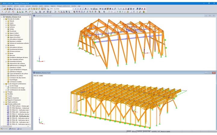 Modèle RFEM de la station amont (en haut) et de la station aval (en bas) (© Indermühle Bauingenieure)