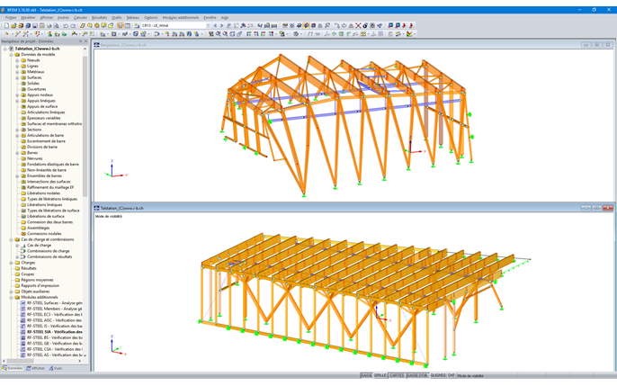 Modèle RFEM de la station amont (en haut) et de la station aval (en bas) (© Indermühle Bauingenieure)