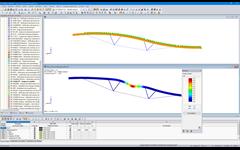 Modèle (haut) et mode propre (bas) d'une ferme de toiture hybride dans RFEM (© StructureCraft Builders Inc.)