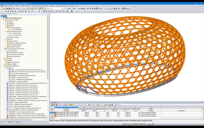 Modèle 3D de l'Auditorium de la CIMU de l'Île Seguin dans RSTAB (© sblumer ZT GmbH)
