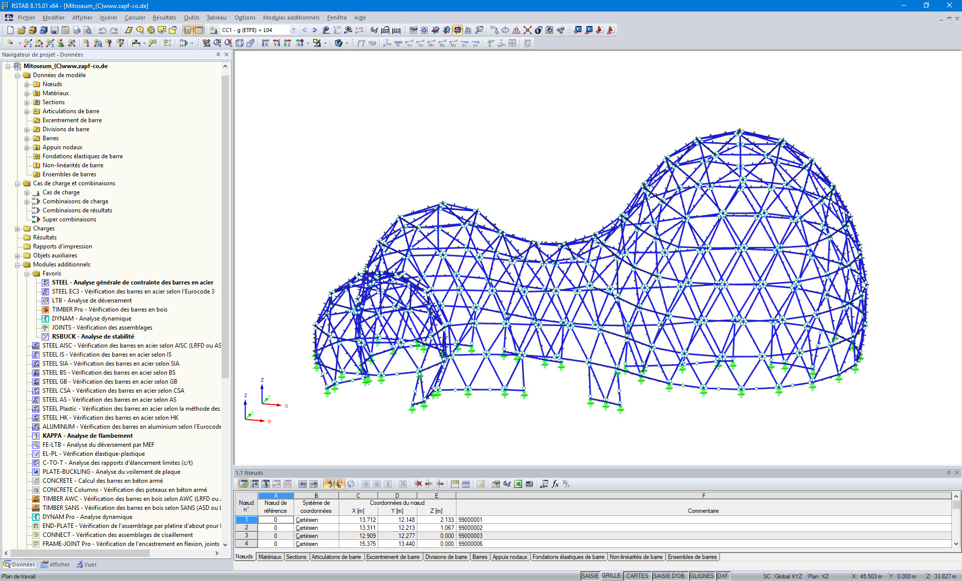 Modèle 3D du bâtiment d'accueil dans RSTAB (© zapf & co.)