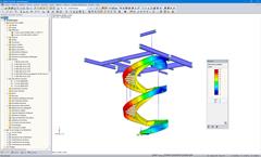 Modèle RFEM de l'escalier en colimaçon avec déformations affichées (© Vic Obdam Staalbouw BV)