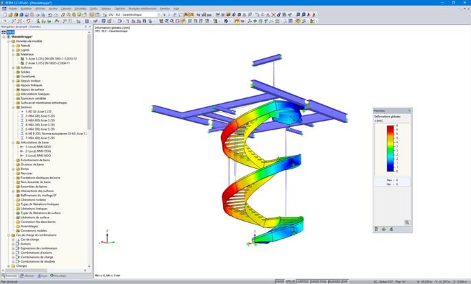 Modèle RFEM de l'escalier en colimaçon avec déformations affichées (© Vic Obdam Staalbouw BV)