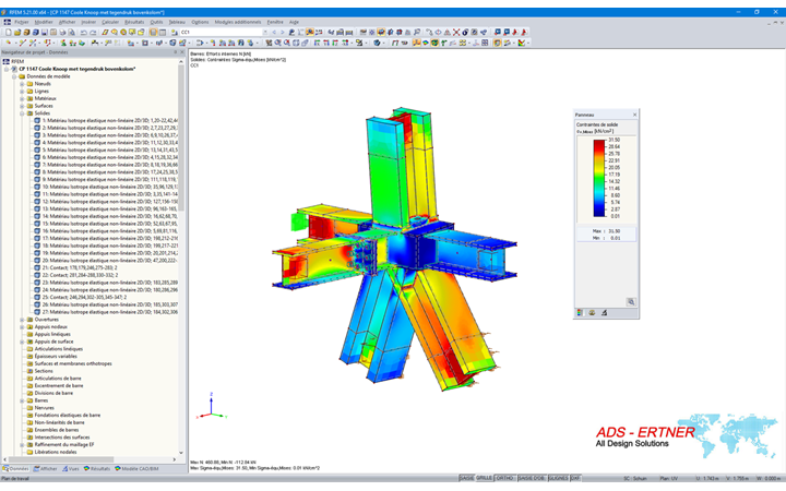 Assemblage avec contraintes équivalentes dans RFEM (© ADS-ERTNER BV)