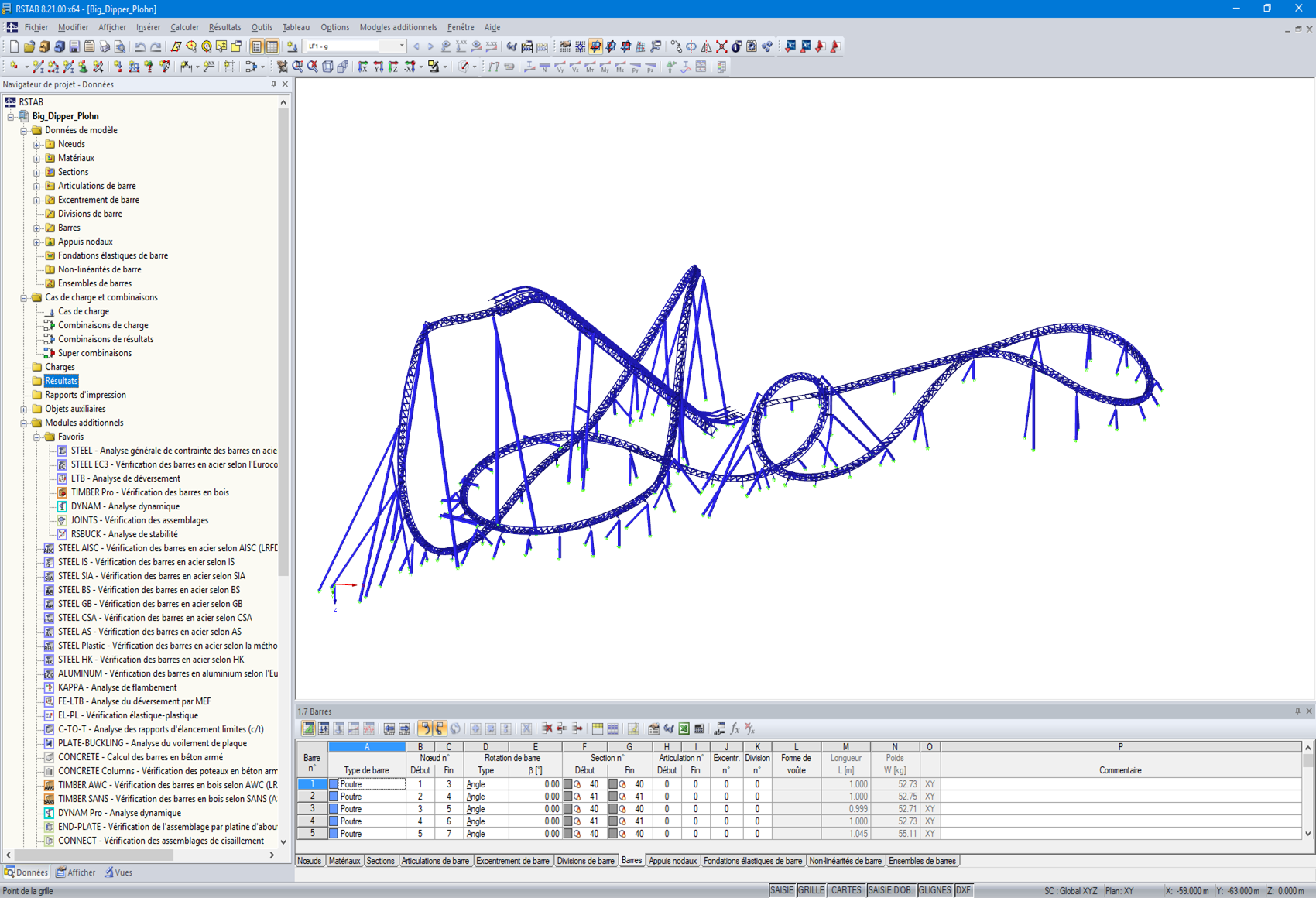 Modèle RSTAB des montagnes russes « Dynamite » (© Weiß Beratende Ingenieure)