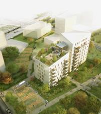 Vue sud-est de l'immeuble Le Haut-Bois (© Ingénierie Bois)