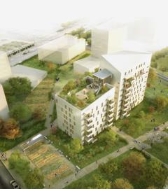 Vue sud-est de l'immeuble Le Haut-Bois (© Ingénierie Bois)