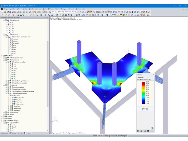 Fassadenkonstruktion | Stahlspannungen eines Eckfestpunktes