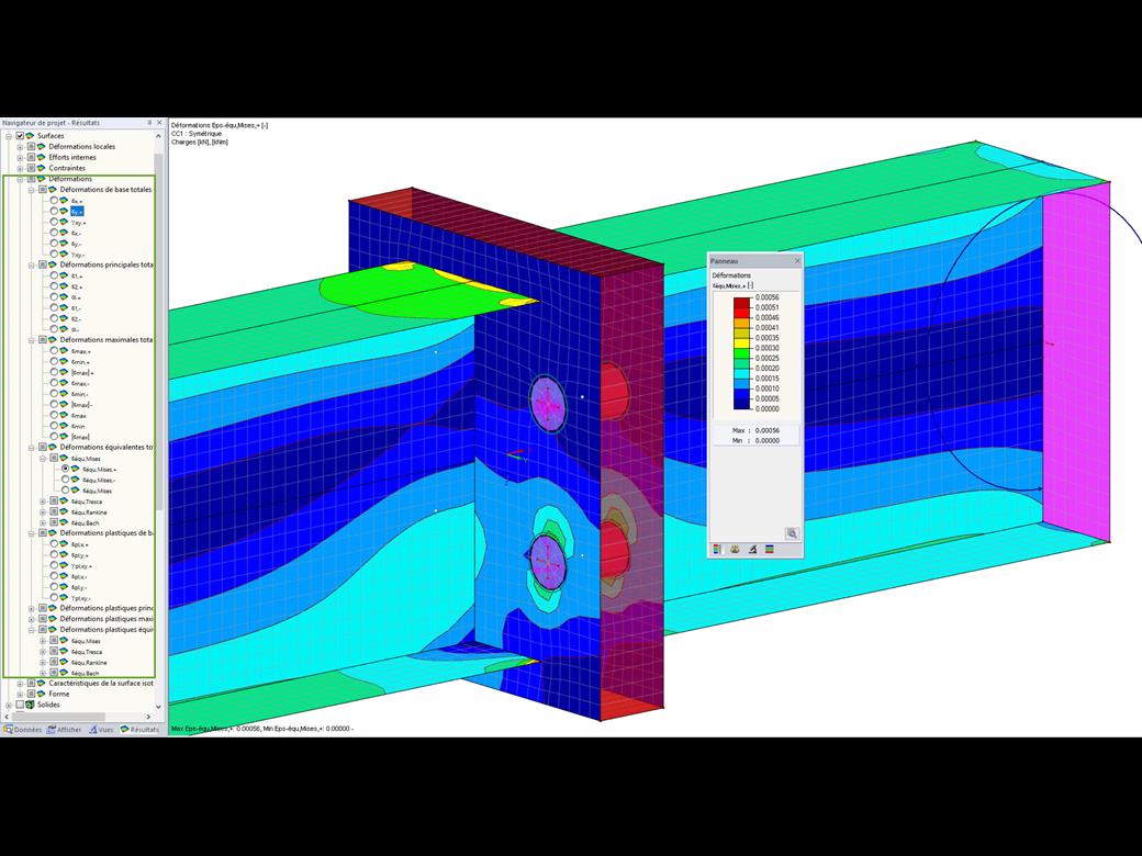 Affichage étendu des déformations surfaciques dans le Navigateur de résultats de RFEM