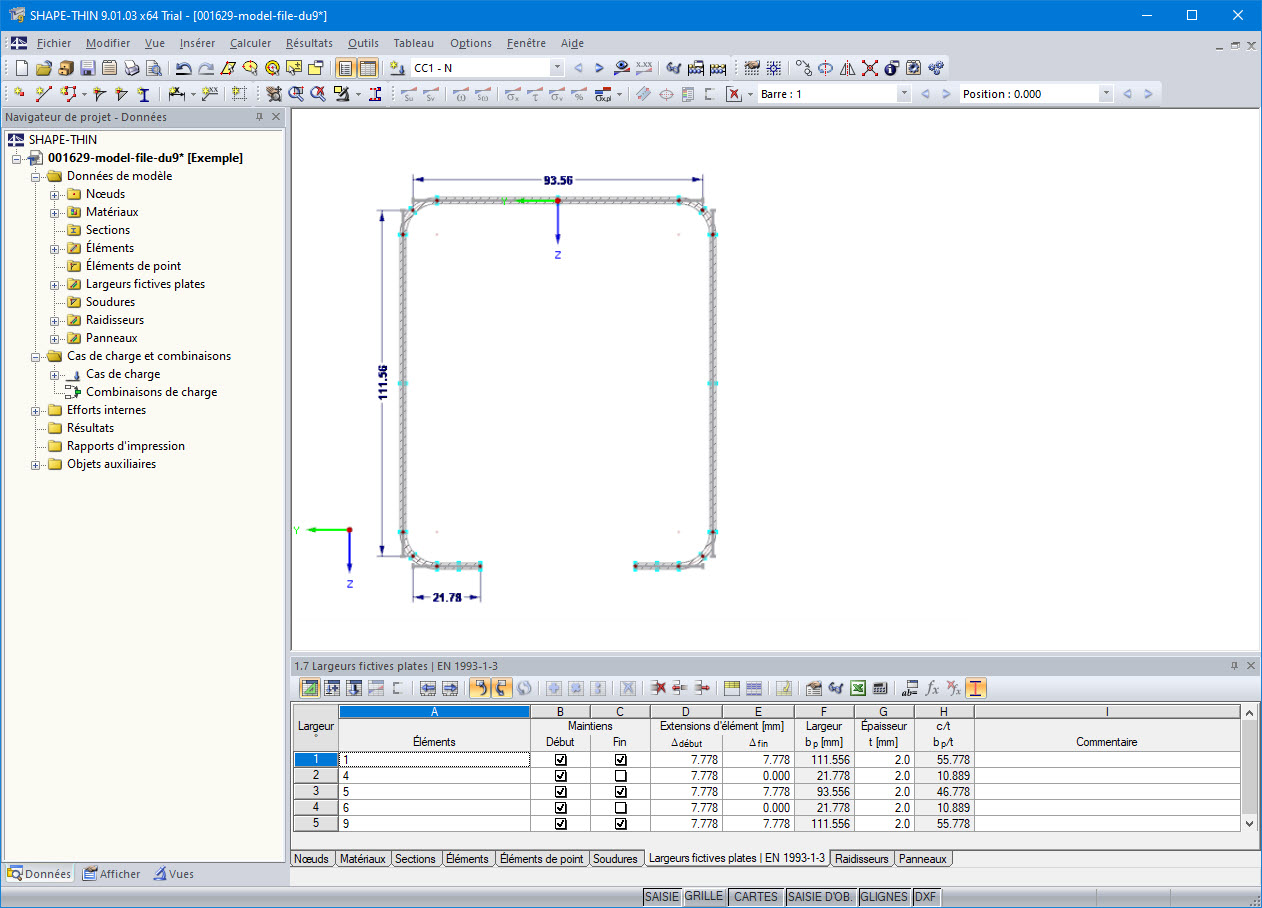 Tableau 1.7 Largeurs fictives plates | EN 1993-1-3