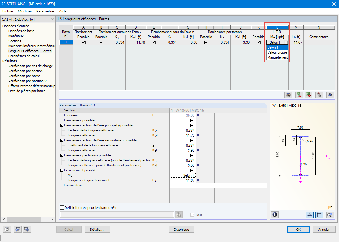 Tableau 1.5 Longueurs efficaces - Ensemble de barres