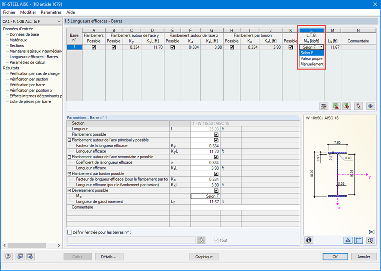 Tableau 1.5 Longueurs efficaces - Ensemble de barres