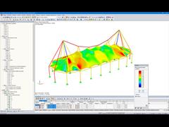 Efforts internes affichés sur le modèle RFEM après la recherche de forme (© www. Leichtonline.com)