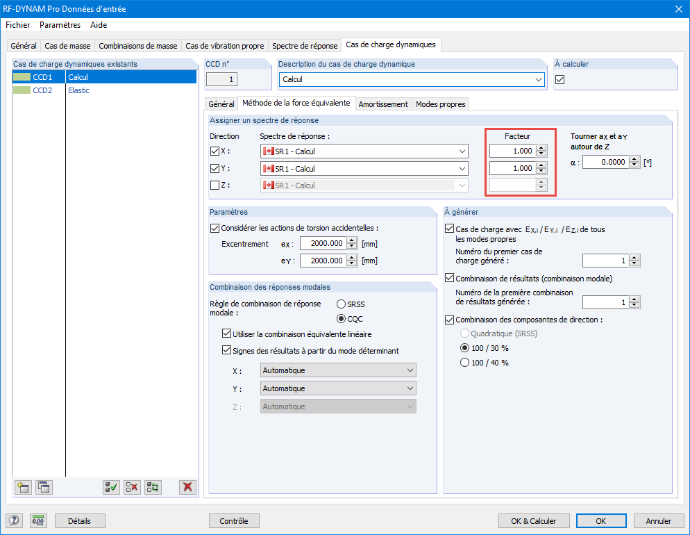 Options de mise à l’échelle de l’analyse du spectre de réponse modale dans RF-DYNAM Pro - Equivalent Loads selon le NBC 2015