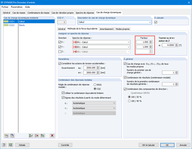 Options de mise à l’échelle de l’analyse du spectre de réponse modale dans RF-DYNAM Pro - Equivalent Loads selon le NBC 2015