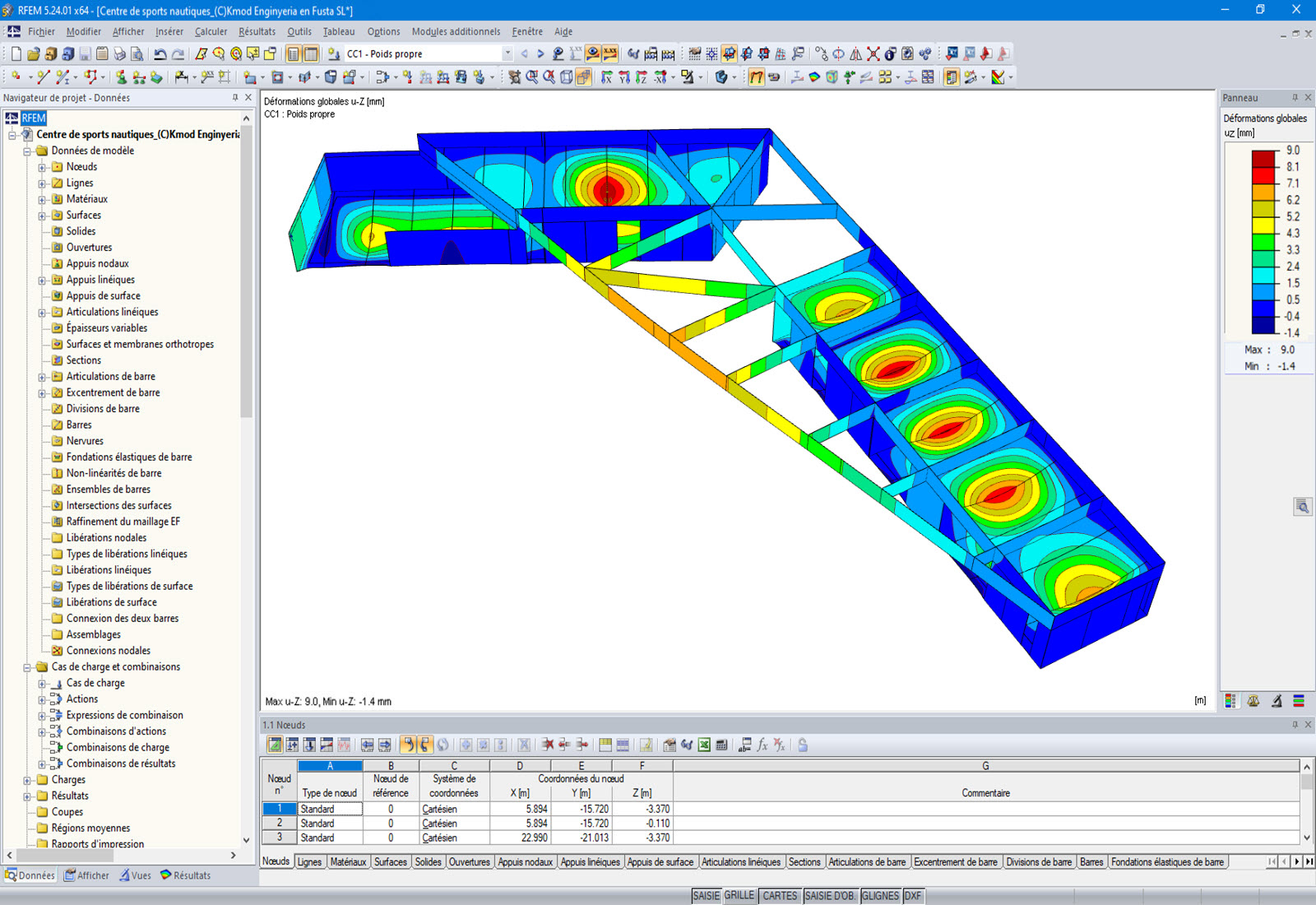 Déformations sur le modèle RFEM du centre de sports nautiques (© Kmod Enginyeria en Fusta SL)