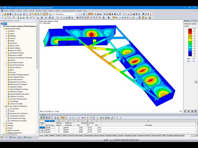Déformations sur le modèle RFEM du centre de sports nautiques (© Kmod Enginyeria en Fusta SL)