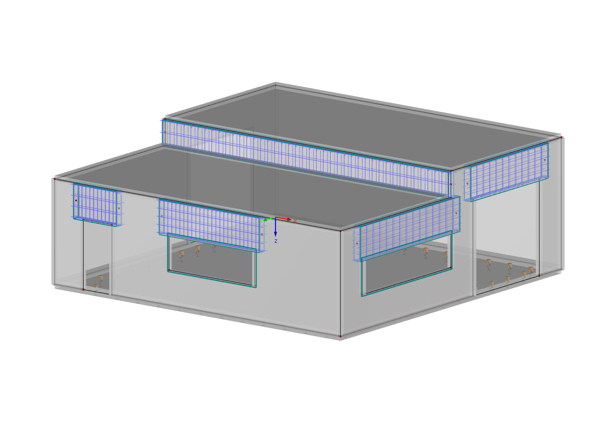 Bâtiment en béton avec poutres résultantes