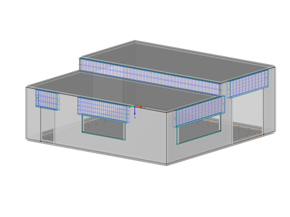 Bâtiment en béton avec poutres résultantes