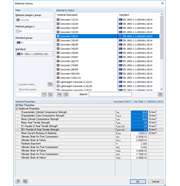 Valeurs de résistance dans la bibliothèque de matériaux de RF-CONCRETE