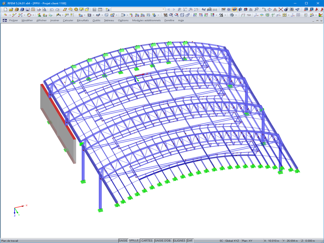 Modèle RFEM de la halle en acier