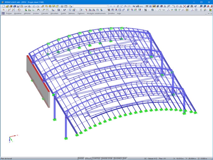 Modèle RFEM de la halle en acier
