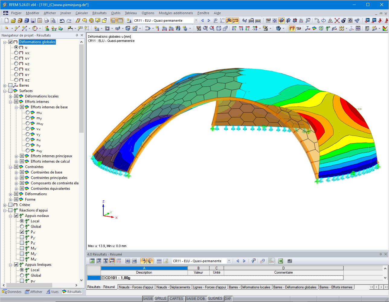 Déformations du pavillon en bois dans RFEM (© PIRMIN JUNG)