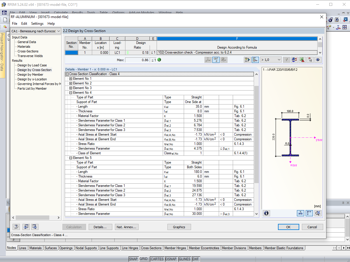 Classification des sections - Compression pure