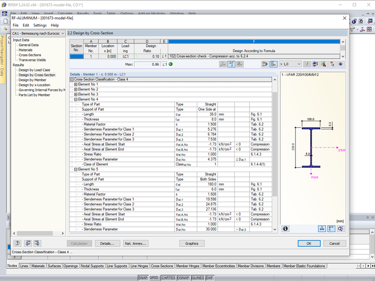 Classification des sections - Compression pure