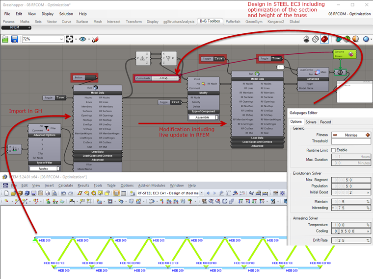 Optimisation des sections et de la hauteur des treillis