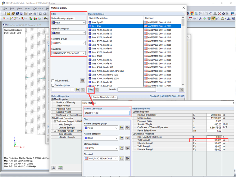Créer un nouveau matériau à base d’acier A36