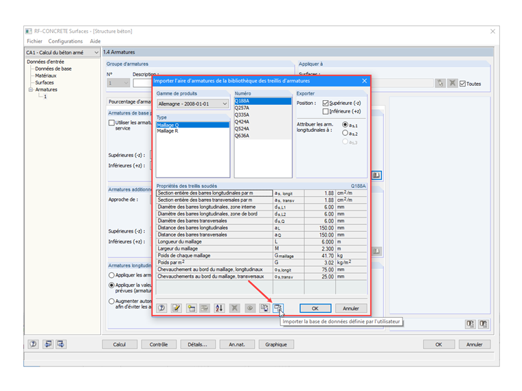 Importer la base de données definie par l'utilisateur
