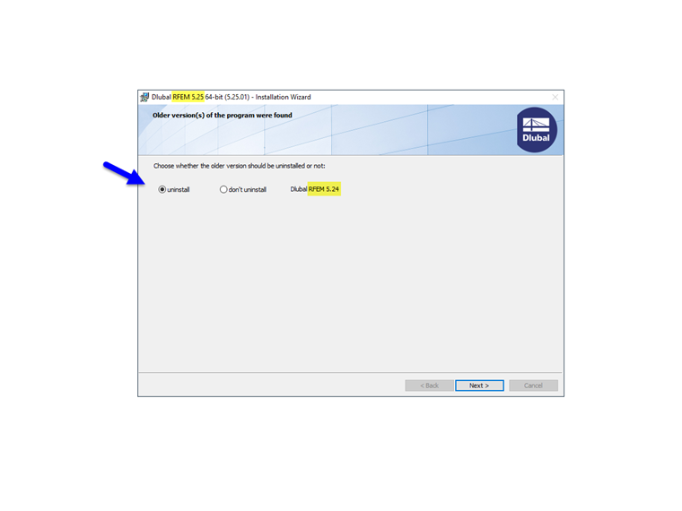 Désinstallation de la version précédente