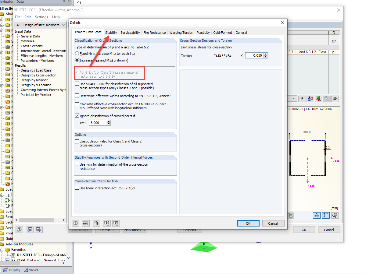 L'augmentation du facteur de matériau n'est pas disponible lorsque l'analyse de stabilité est activée
