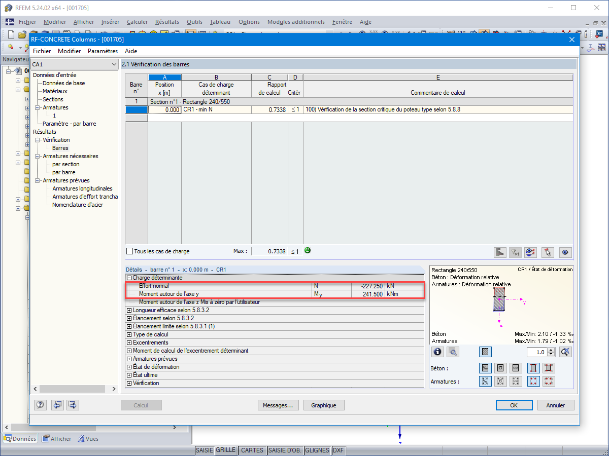 Affichage des charges déterminantes