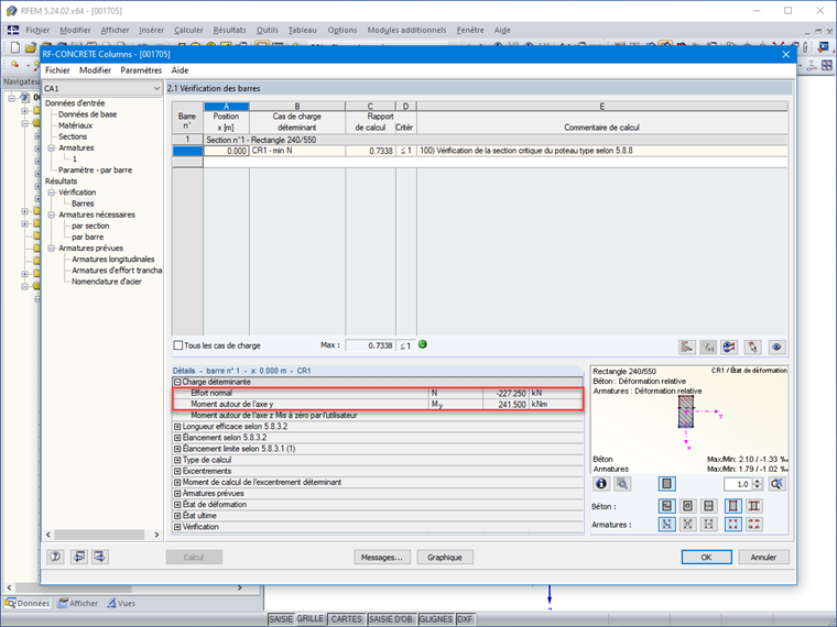 Affichage des charges déterminantes