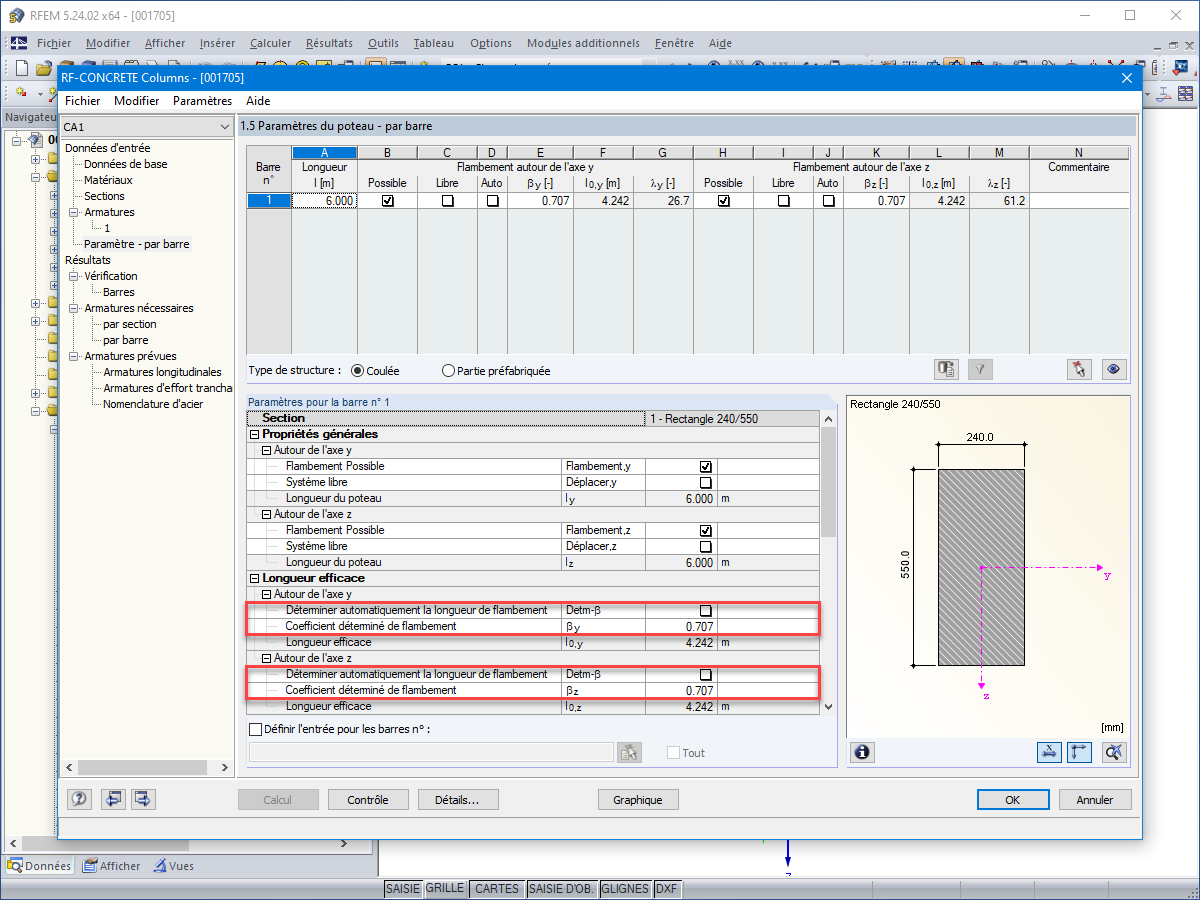 Coefficients de flambement définis par l’utilisateur dans les données d’entrée