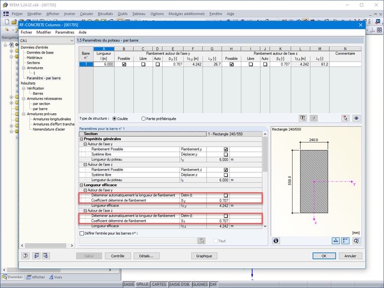 Coefficients de flambement définis par l’utilisateur dans les données d’entrée