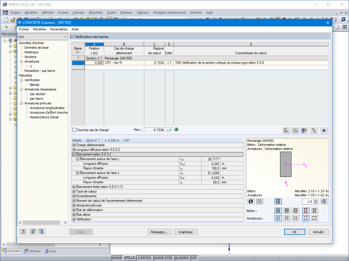Affichage des valeurs d’élancement