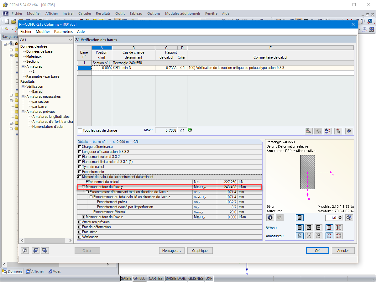 Affichage du moment déterminant dû à l’excentrement