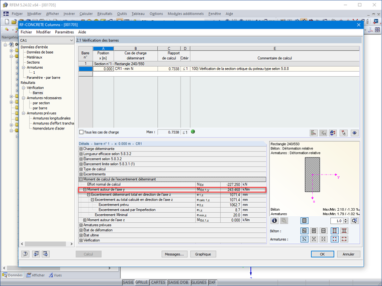 Affichage du moment déterminant dû à l’excentrement