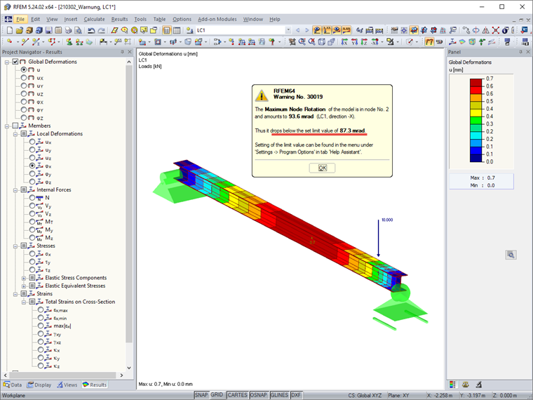 Avertissement dans RFEM