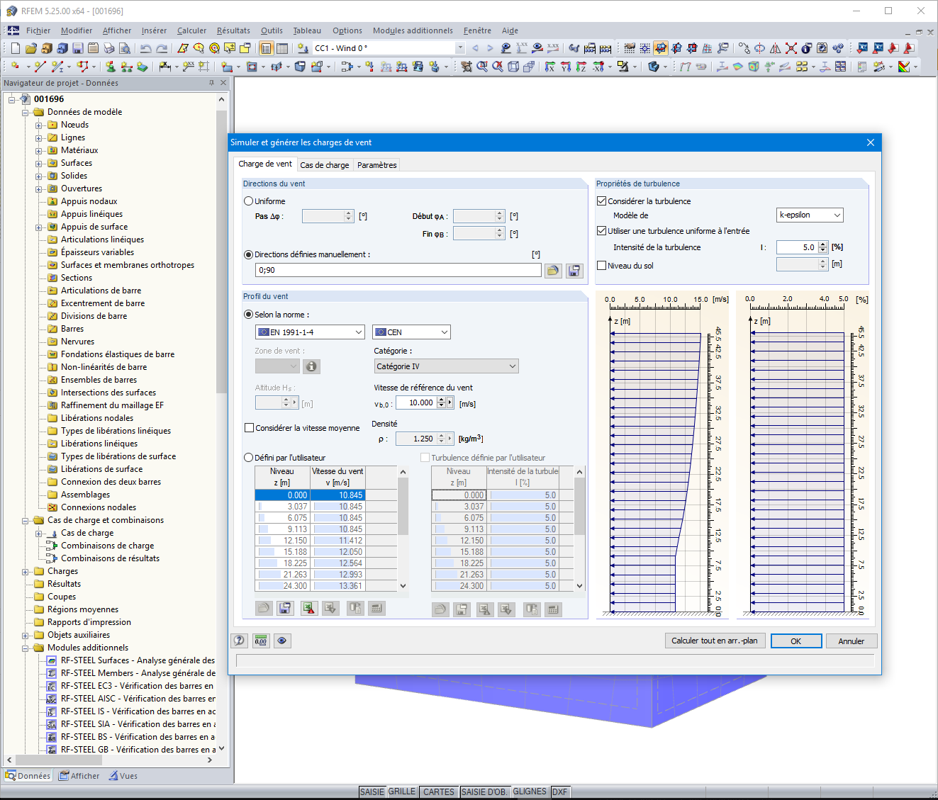 Paramètres du vent dans l’interface avec RWIND Simulation