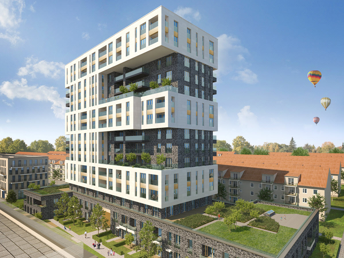 Animation de l’immeuble résidentiel | Vue 1 (© AS+P Albert Speer + Partner GmbH | Visualisation : Architecture graphique 3D B. C. Horvath)