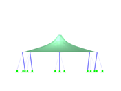 Toiture de tente avec deux extrémités de cône, vue directionnelle sur l'axe X