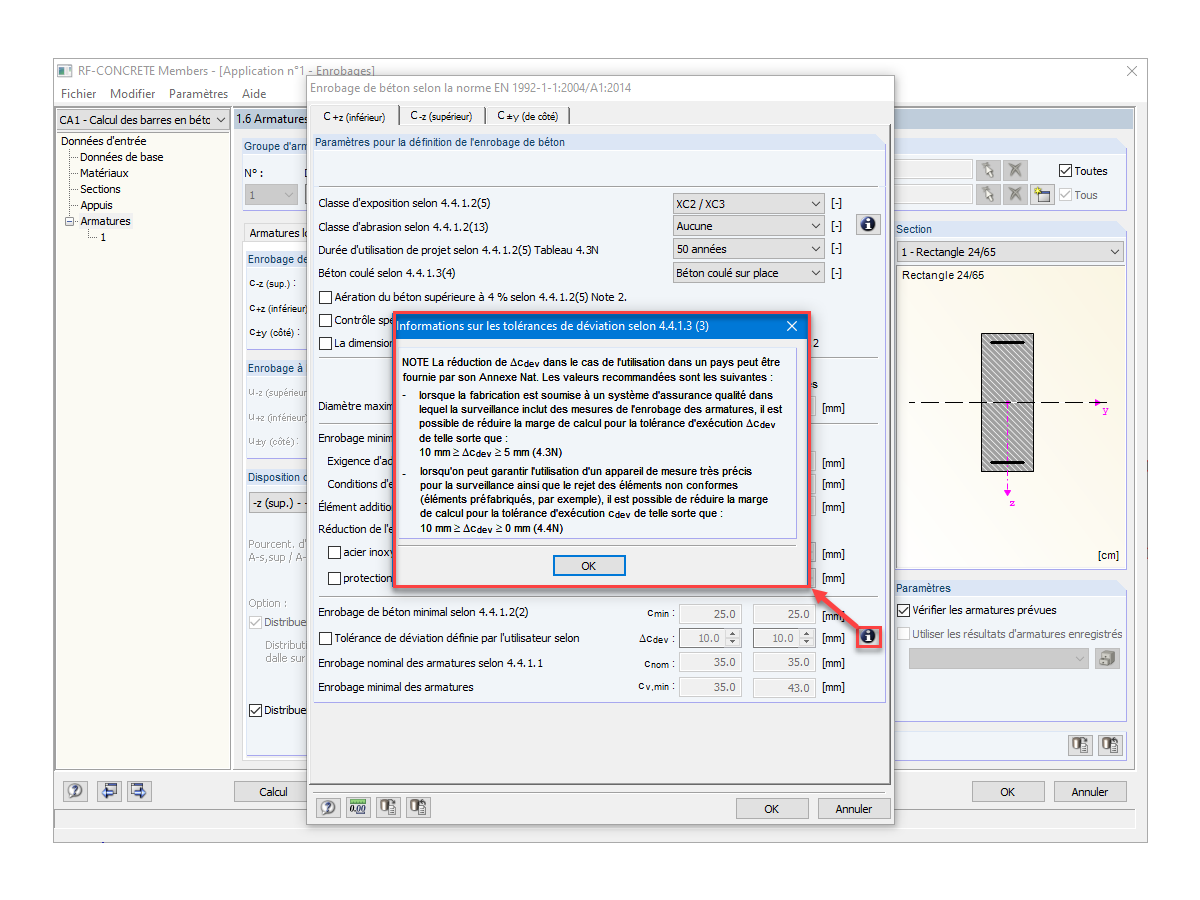 Informations sur les tolérances de déviation selon 4.4.1.3 (3)