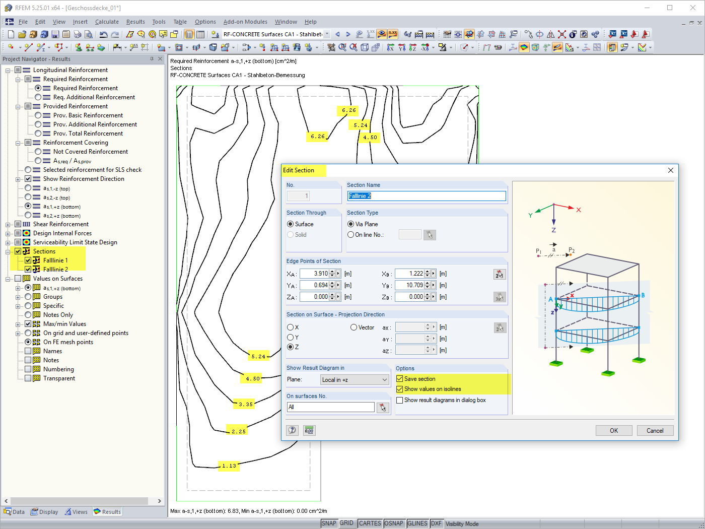 Annotation des isolignes par section